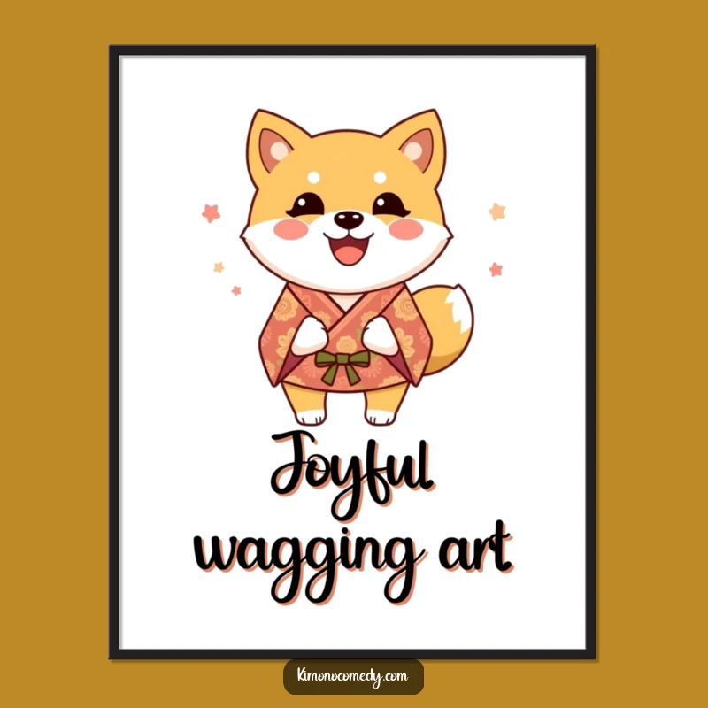 Funny Shiba Inu Kimono Poster: Happy Dog Wagging Tail Art, Joyful Home Decor Gift