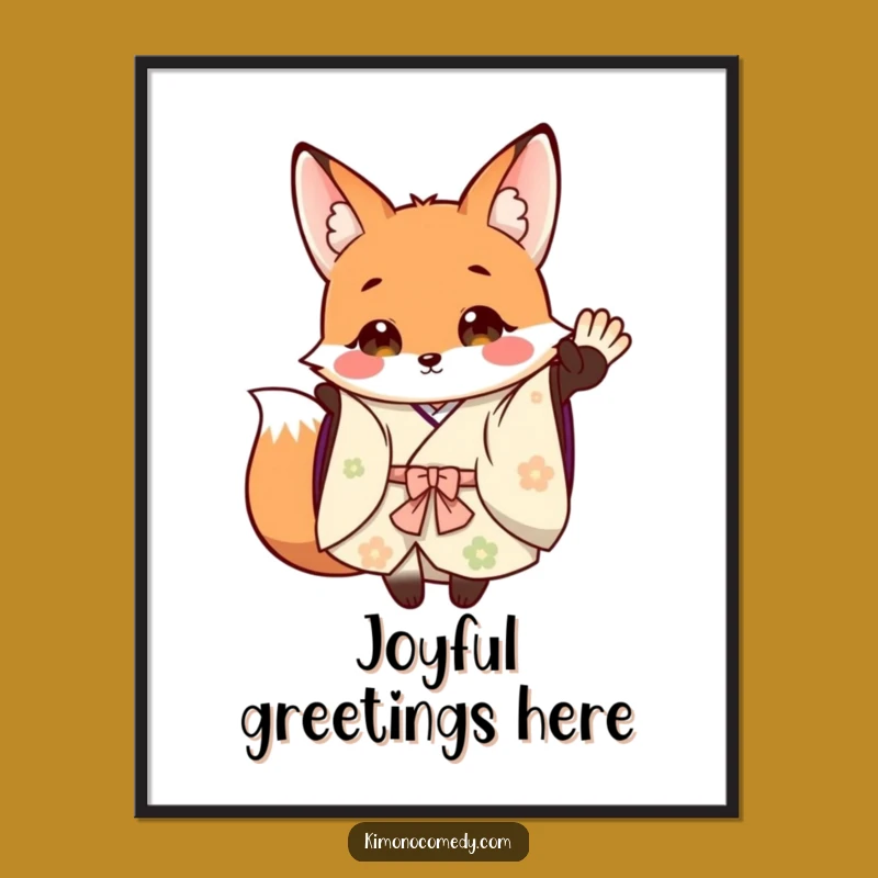 Funny Fox Kimono Wave Poster: Cheerful Woodland Art for a Joyful Atmosphere