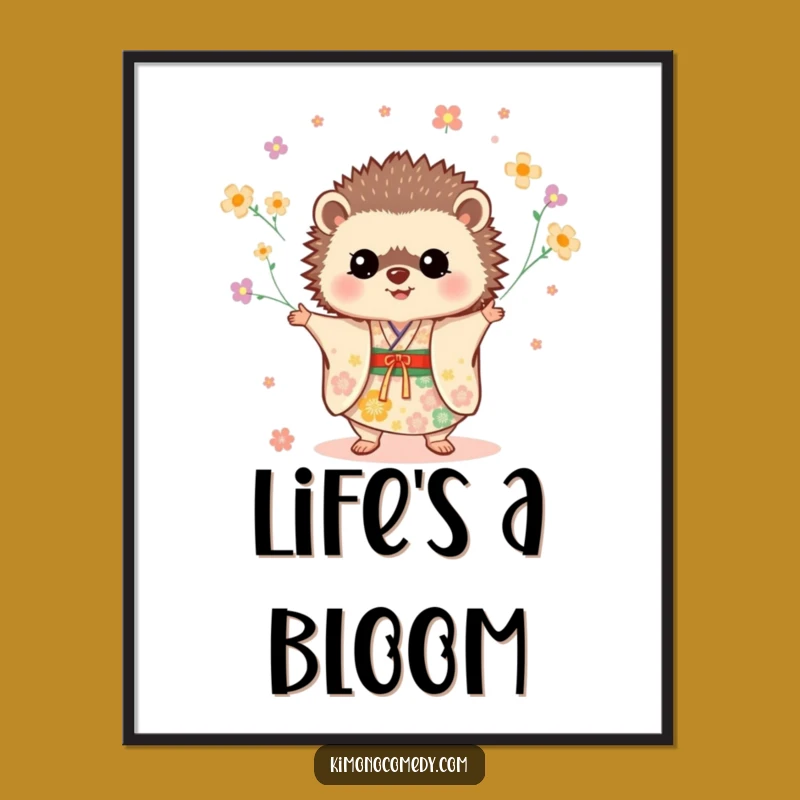 Funny Hedgehog Kimono Poster: Festive Wall Art of a Juggling Floral Character
