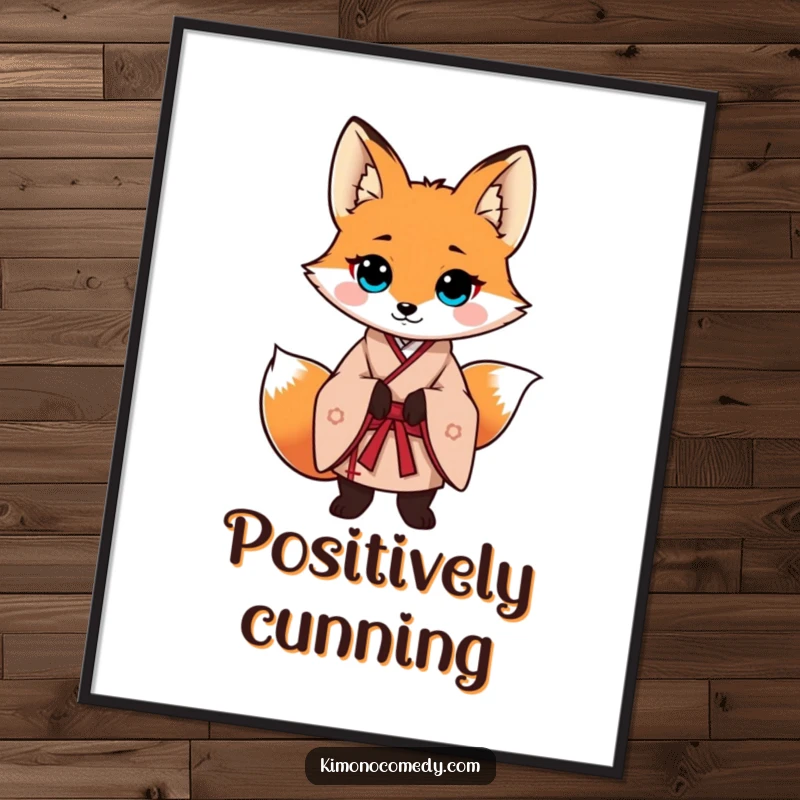 Funny fox in a traditional Japanese kimono, striking a proud and confident pose. A sophisticated art print.