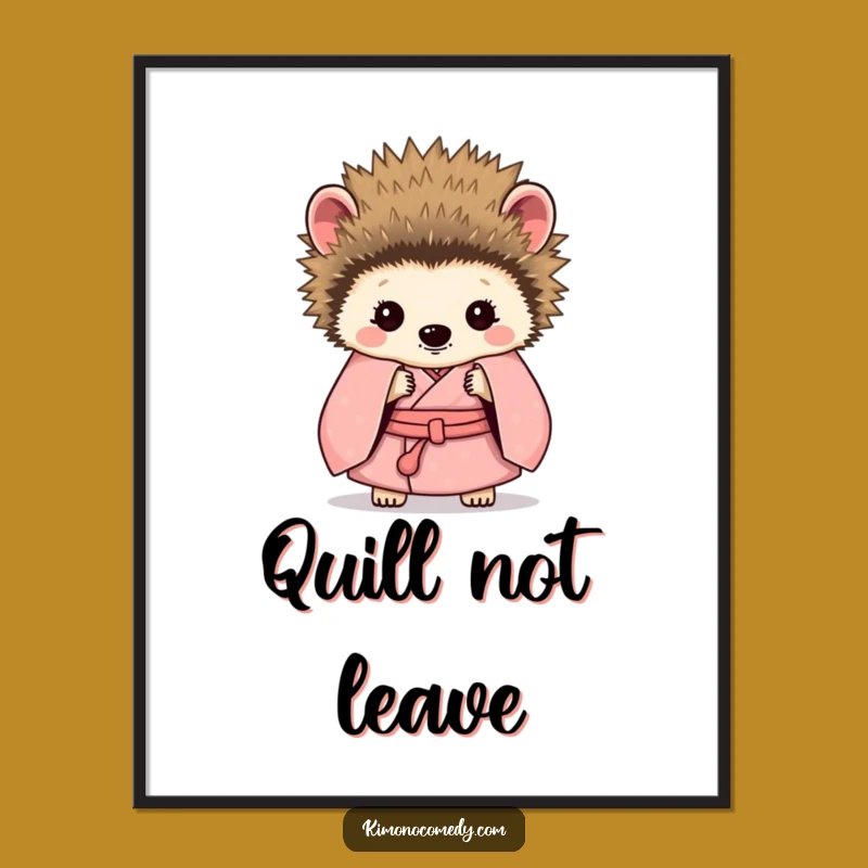 Funny Shy Hedgehog Kimono Poster - Adorable Wall Art for Humorous & Cozy Spaces