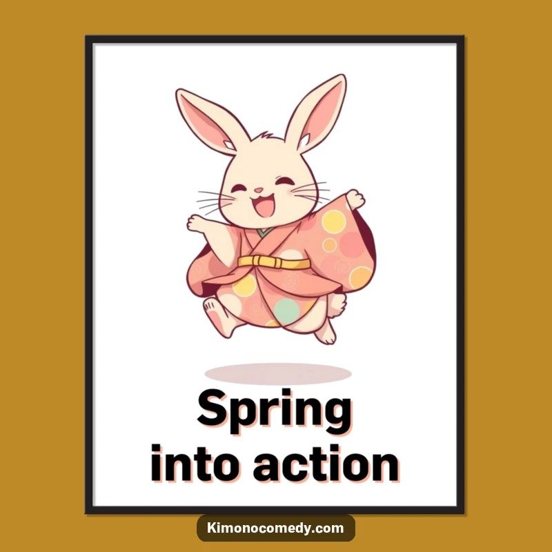 Funny Rabbit Kimono Poster, Playful Hare Wall Art, Whimsical Gift Decor