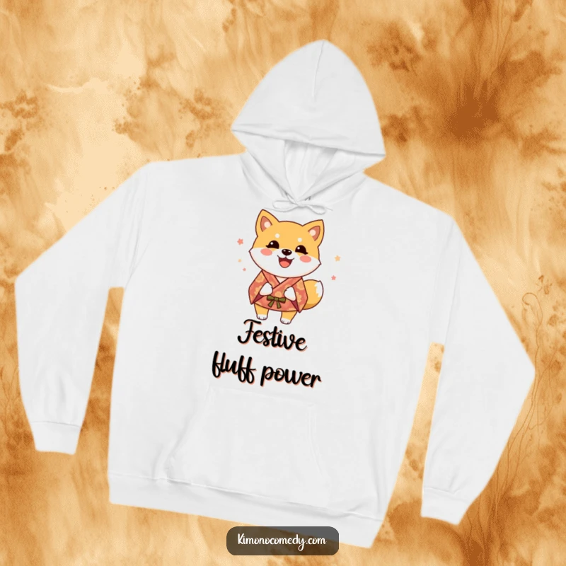 Funny Shiba Inu Hoodie: A warm and cozy hoodie featuring a happy dog in a festive kimono, tail wagging with glee.