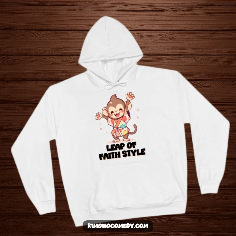 Funny Kawaii Monkey Hoodie: A delightful monkey in a kimono doing a fun flip, perfect for casual wear.