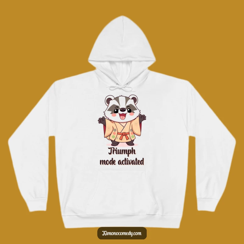 Funny Kawaii Badger Hoodie: Cozy & Triumphant Kimono Style