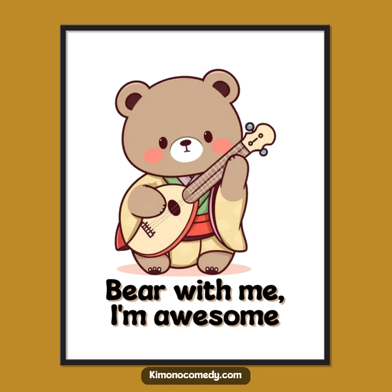 Free Printable Wall Art: Bear Shamisen Kimono - Funny Downloadable Decor!