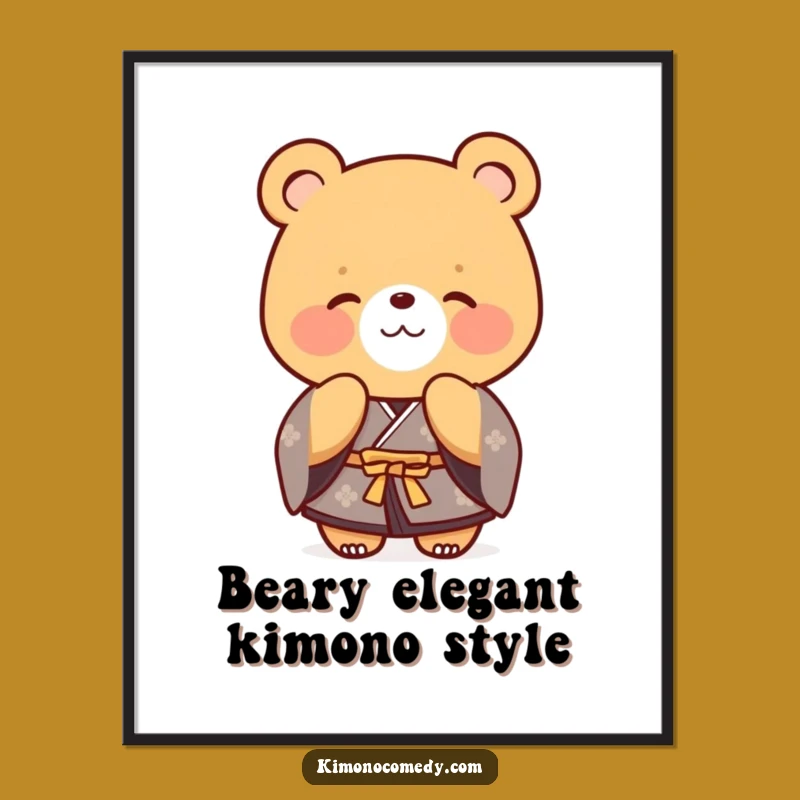 Funny Free Printable Wall Art: Polite Kimono Bear Bow - Charming Downloadable Art