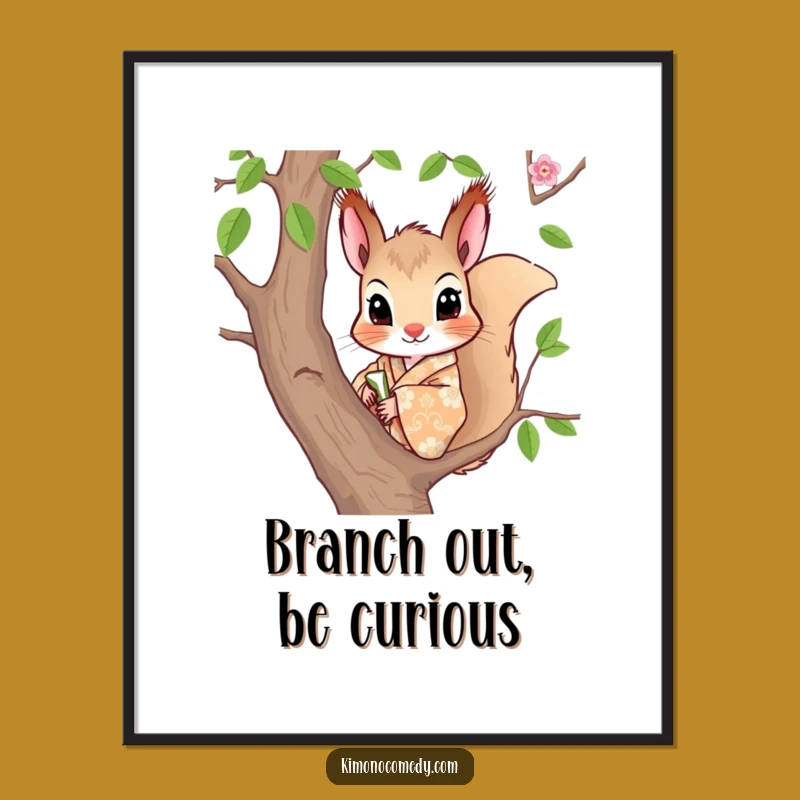 Free Printable Wall Art: Curious Squirrel in Kimono Peeking