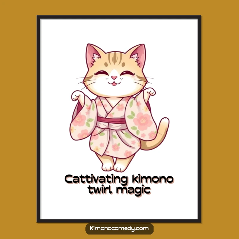 Funny Free Printable Wall Art: Graceful Kimono Cat Twirl - Charming Downloadable Art