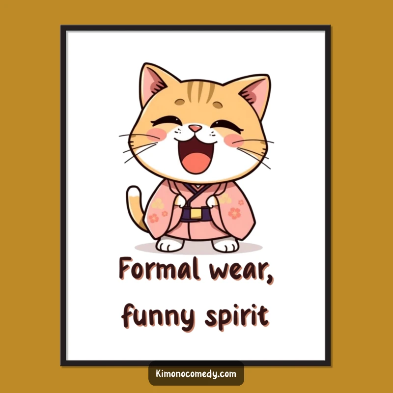 Free Printable Wall Art: Funny Kawaii Cat Laughing Kimono - Joyful Downloadable Decor