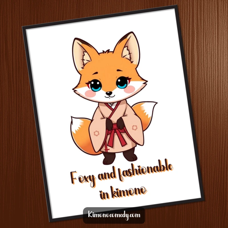 Funny Free Printable Wall Art: A fox wearing a traditional kimono strikes a confident, suave pose, adding personality to any room.