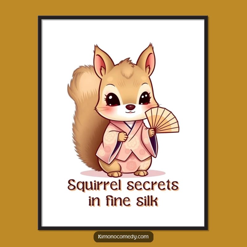 Free Printable Curious Squirrel Kimono Wall Art - Delicate Fan Downloadable Decor