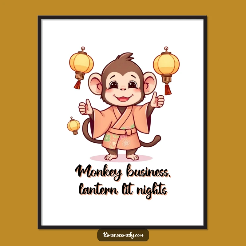 Free Printable Monkey Art: Juggling Lanterns Humorous Downloadable Decor