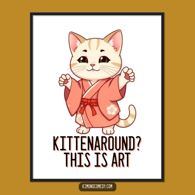 Free Printable Wall Art: Funny Cat Kimono Pose, Downloadable Decor for Chic Spaces
