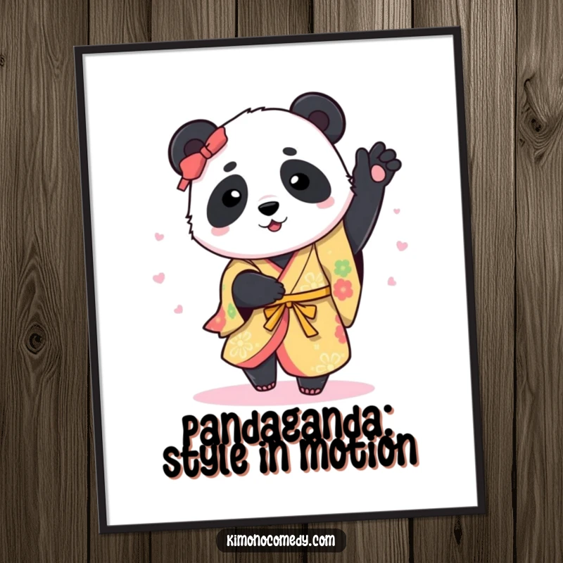 Funny Free Printable Wall Art: a dynamic panda wearing a vibrant kimono, captured mid-spin.