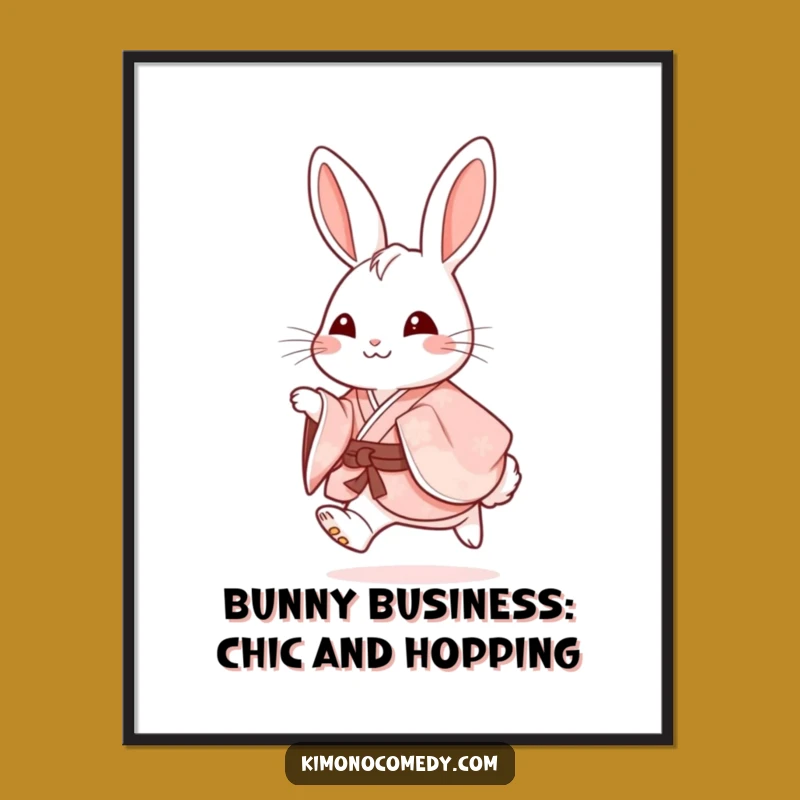 Free Printable Wall Art: Funny Rabbit Kimono Hop, Downloadable Decor for Playful Spaces
