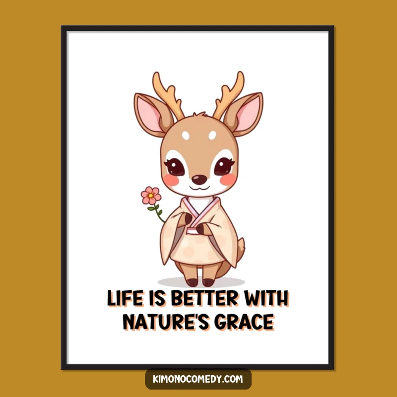 Free Printable Wall Art: Shy Kawaii Deer Flower - Downloadable Decor