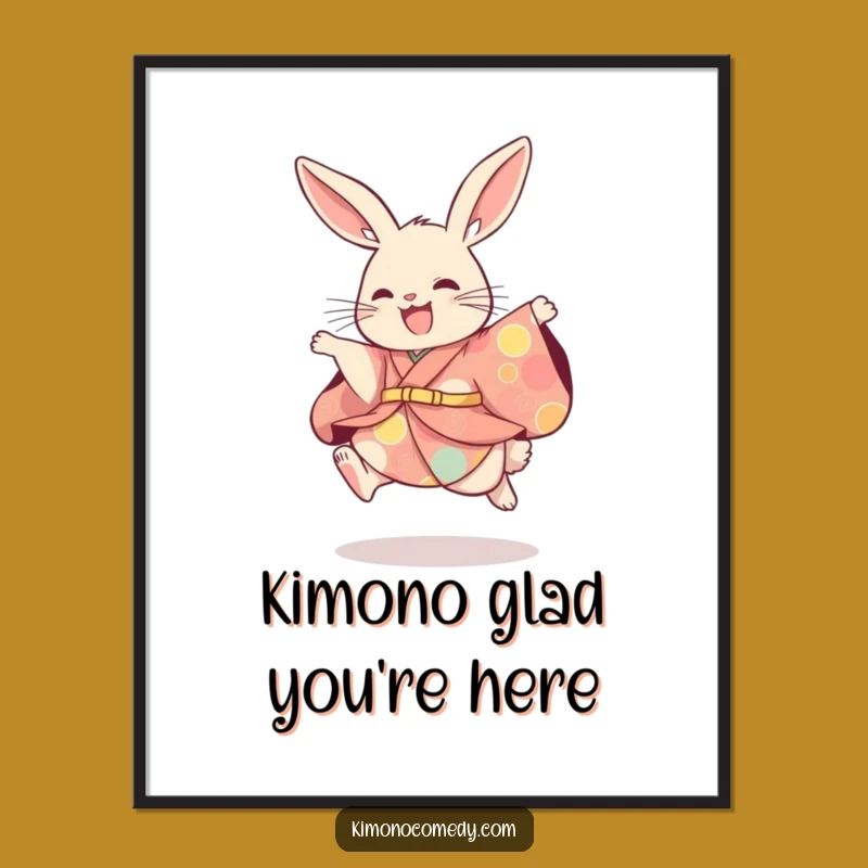 Funny Free Printable Wall Art: Playful Kimono Rabbit Leap - Humorous Downloadable Art Gift