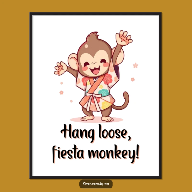 Free Printable Kawaii Monkey Wall Art: Funny Kimono Flip Monkey Decor Downloadable Art