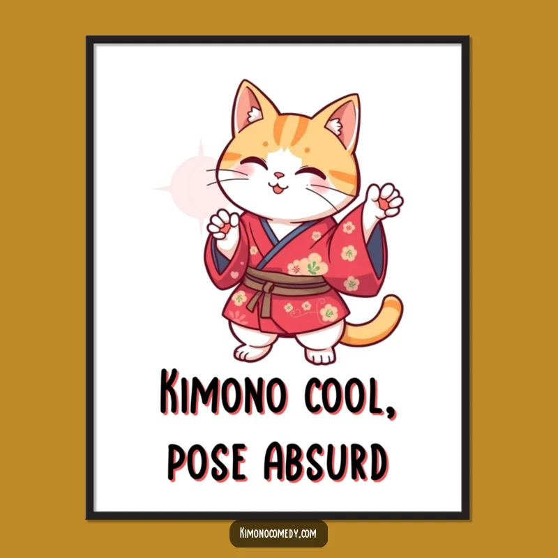Free Printable Wall Art: Funny Kawaii Cat Kimono Pose - Whimsical Downloadable Decor