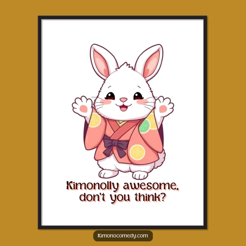Free Printable Kawaii Bunny Kimono Wall Art - Fluffy Waving Fun Downloadable Decor