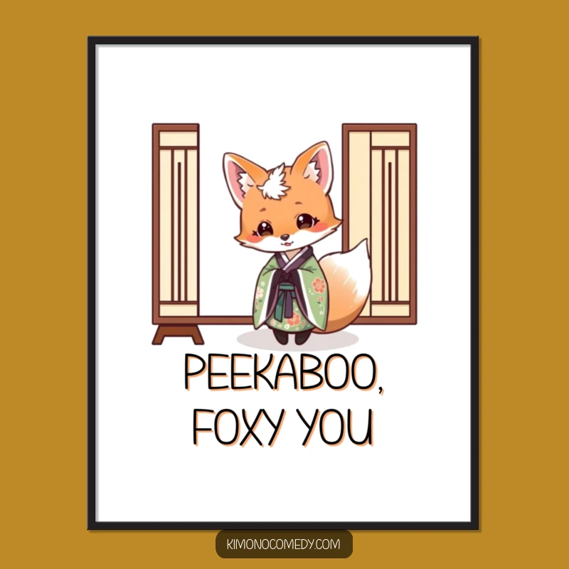 Free Printable Wall Art: Peeking Fox Kimono Art, Funny Downloadable Decor