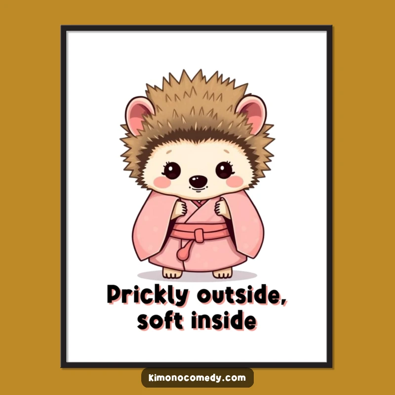 Free Printable Wall Art: Shy Hedgehog Kimono Funny Downloadable Decor for Quirky Spaces