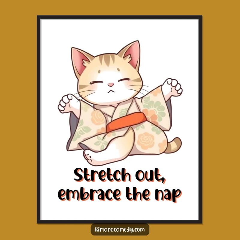 Free Printable Wall Art: Lazy Cat in Kimono Stretching Lazily