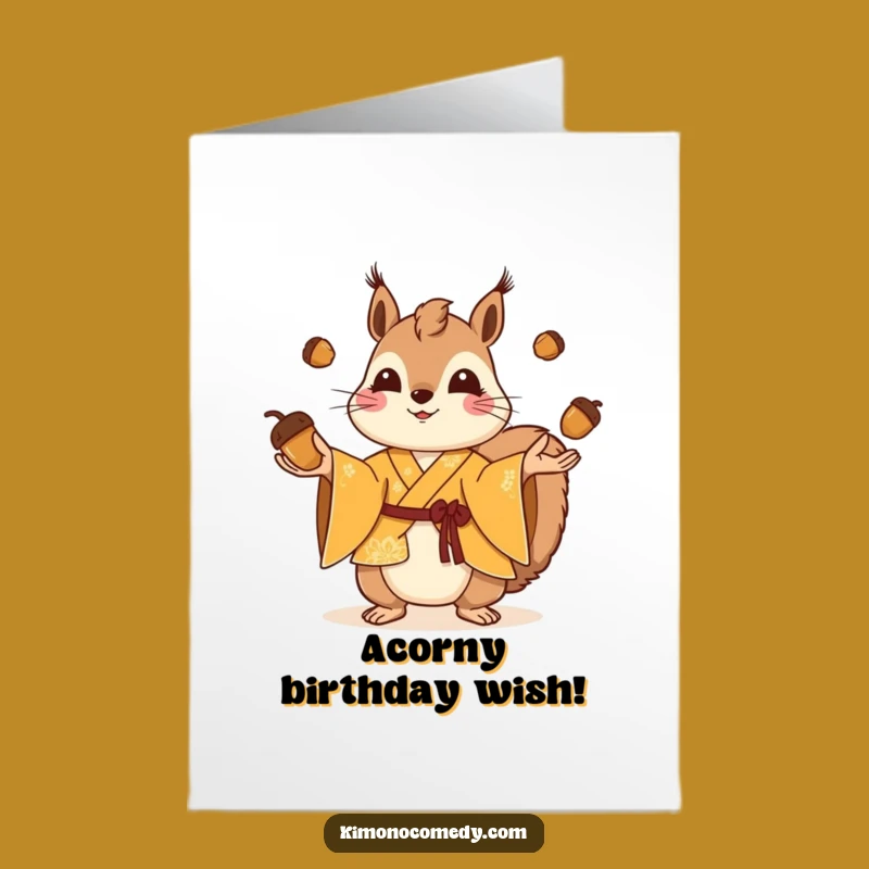 Free Printable Squirrel Birthday Card: Playful Juggling, Funny Kimono, Downloadable Gift