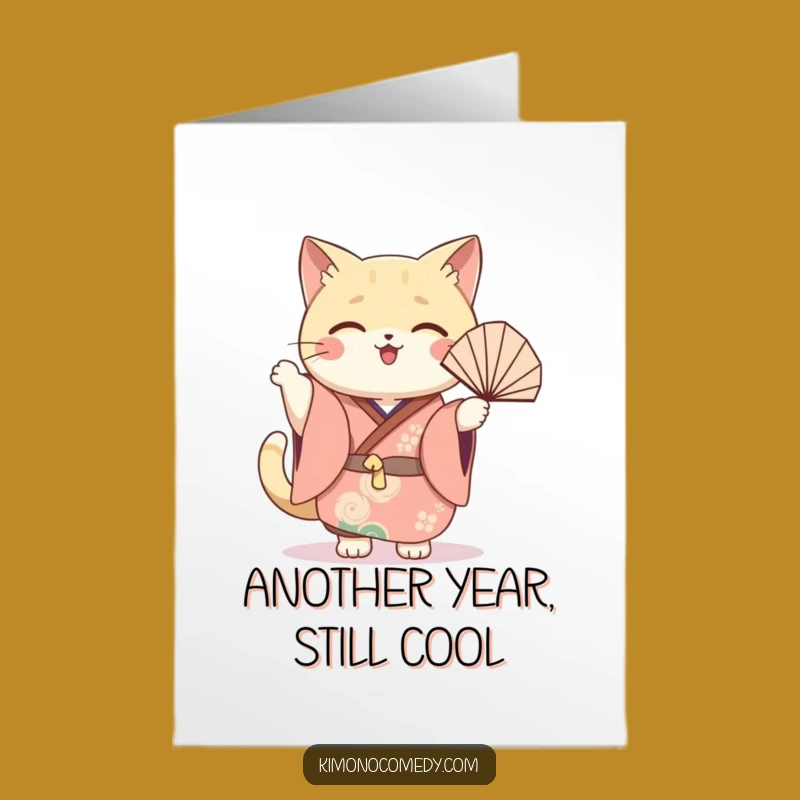 Free Printable Festive Cat Birthday Card: Joyful Fan Wave, Funny Downloadable Gift