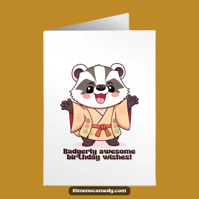 Free Printable Badger Birthday Card: Triumphant Joyful Pose!