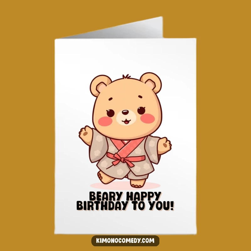 Free Printable Happy Bear Kimono Birthday Card - Shuffle Joy Downloadable Gift