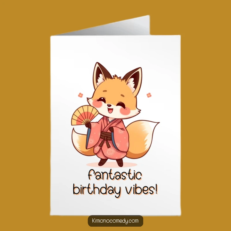 Free Printable Birthday Card: Happy Fox Fan Dance Funny Downloadable Gift