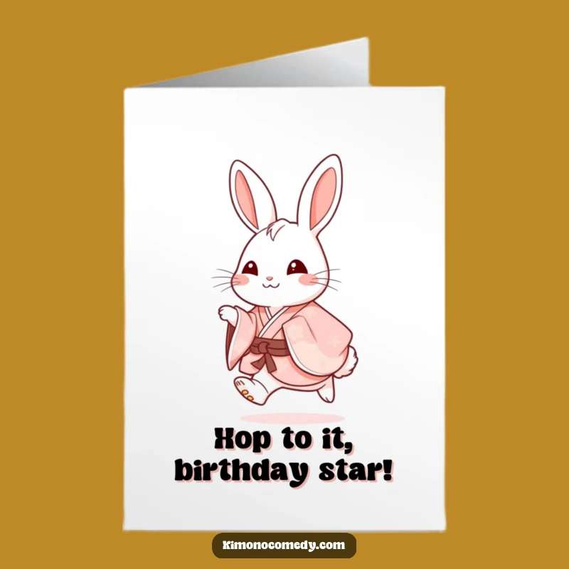 Free Printable Birthday Card: Joyful Rabbit Kimono Hop, Downloadable Gift for Cheerful Wishes