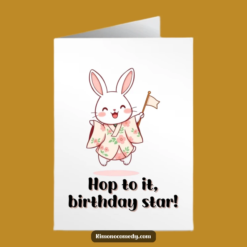 Free Printable Birthday Card: Rabbit Hopping Flag, Funny Downloadable Gift