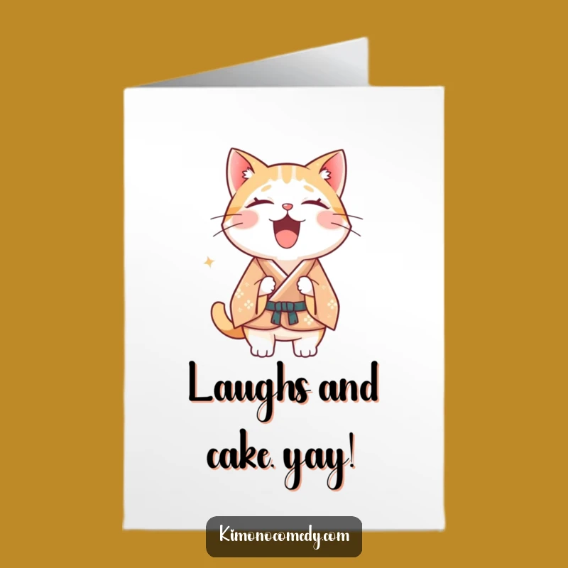 Free Printable Funny Cat Birthday Card: Laughing Kimono Downloadable Gift