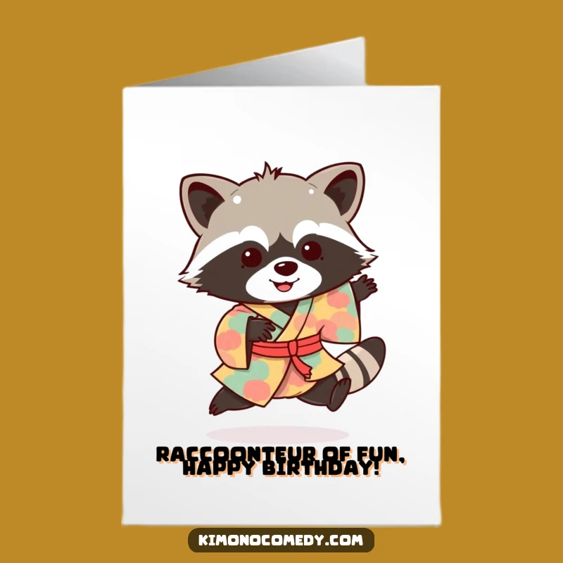 Free Printable Raccoon Birthday Card: Playful Kimono Hop Downloadable