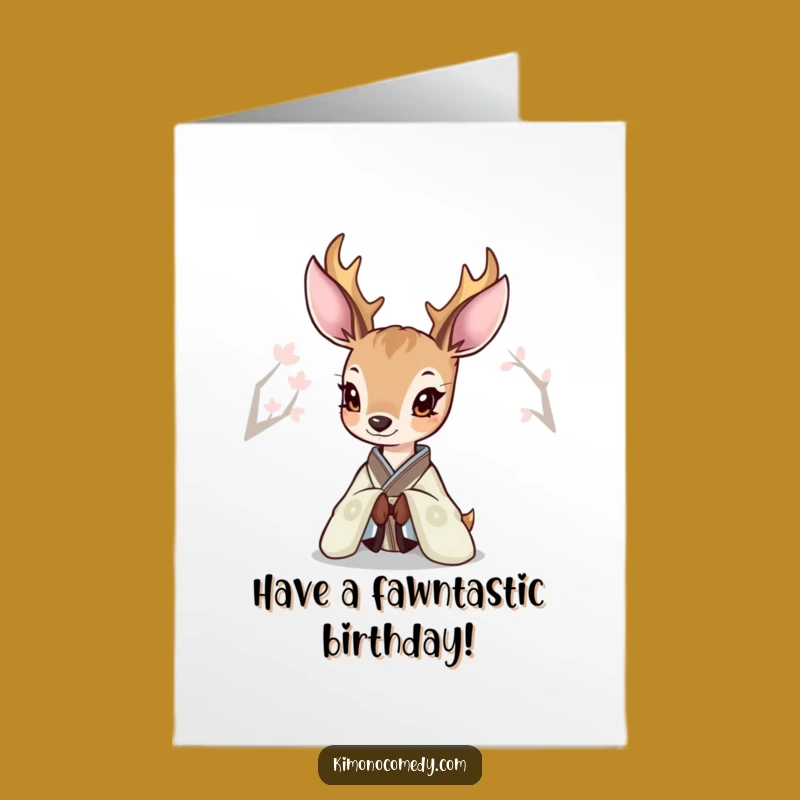 Elegant Free Printable Birthday Card: Curious Deer in Kimono, a Gentle Downloadable Gift!