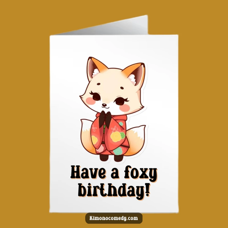 Free Printable Fox Birthday Card: Funny Kawaii Kimono Bow Downloadable Gift
