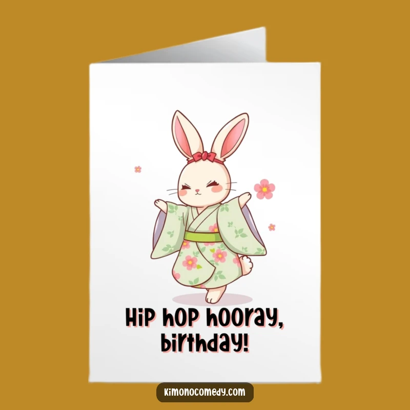 Free Printable Birthday Card: Dancing Rabbit Kimono - Funny Downloadable Gift!