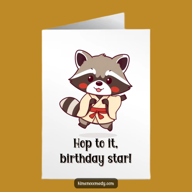 Free Printable Kawaii Raccoon Birthday Card: Playful Hop Surprise