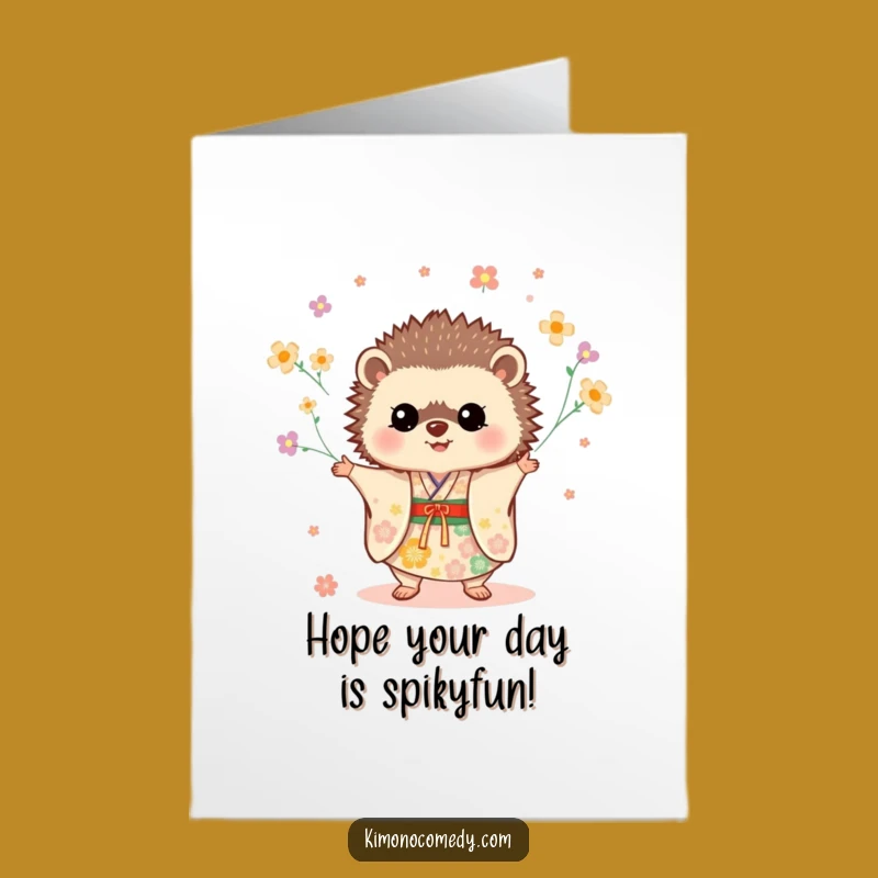 Fun Free Printable Birthday Card: Juggling Hedgehog in Kimono, a Quirky Downloadable Gift!