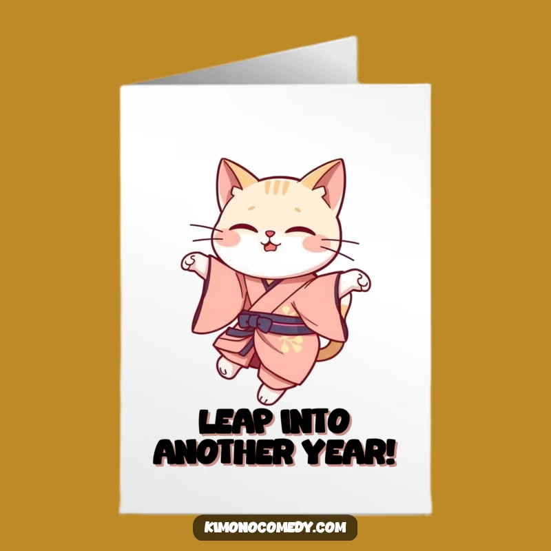 Free Printable Elegant Cat Leap Birthday Card: Graceful Fun, Funny Downloadable Gift