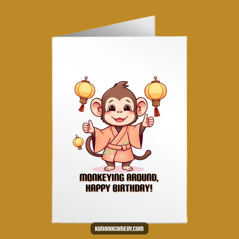 Free Printable Monkey Birthday Card: Juggling Lanterns Downloadable Gift