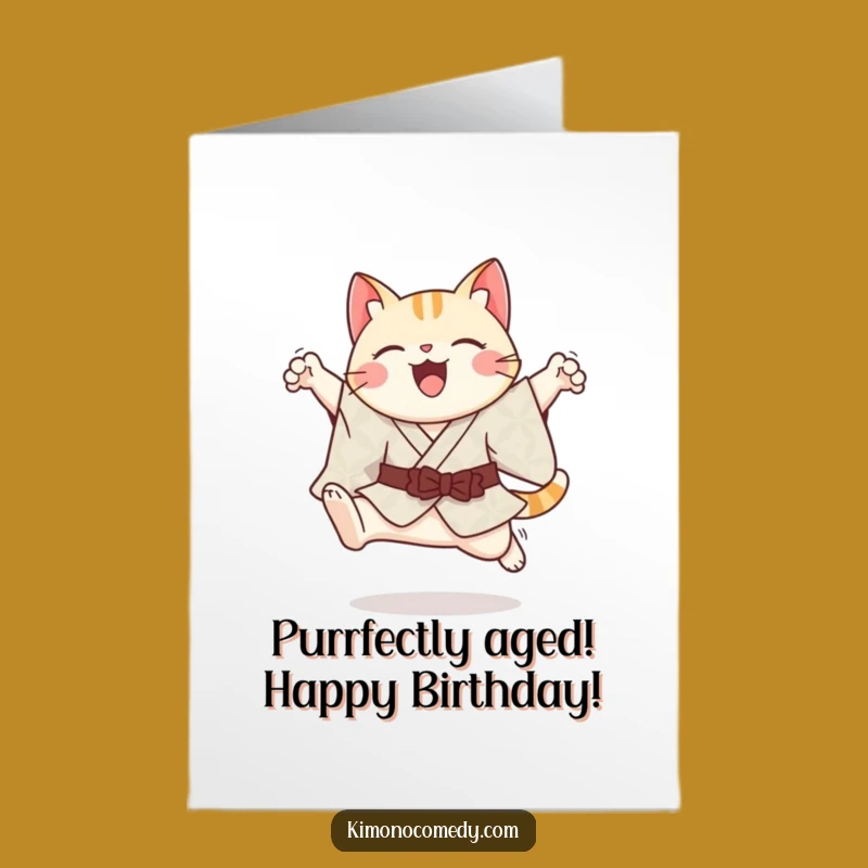 Free Printable Birthday Card: Graceful Kawaii Cat Leap - Downloadable Fun