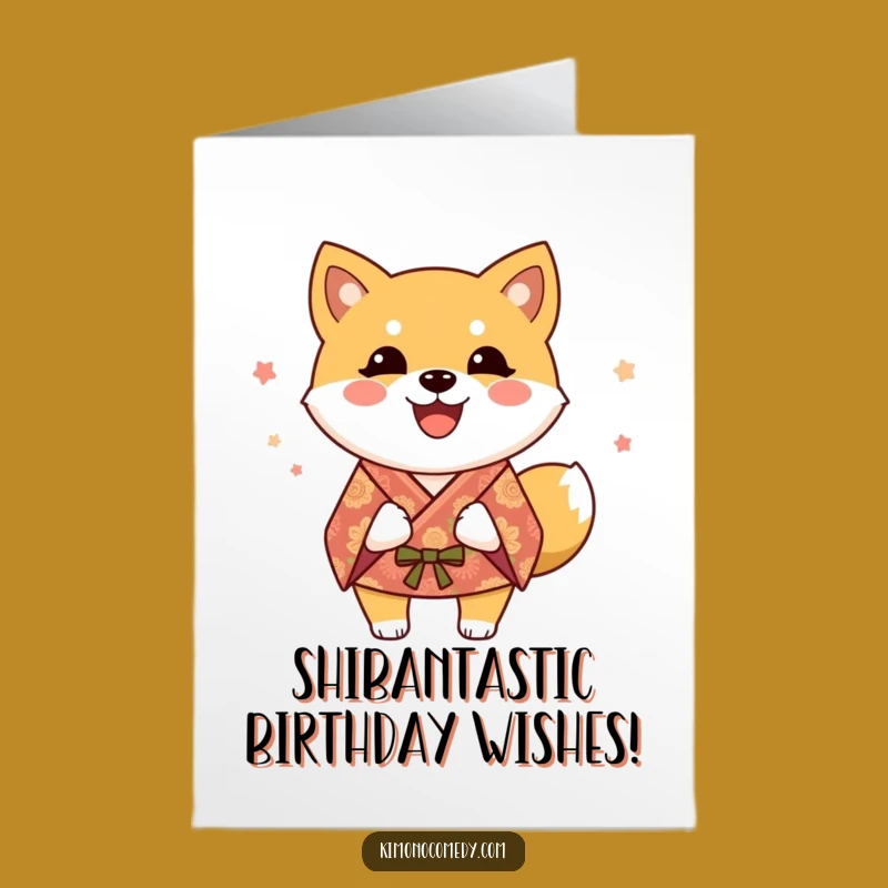 Free Printable Shiba Inu Birthday Card: Funny Doggo In Kimono - Instant Download Gift