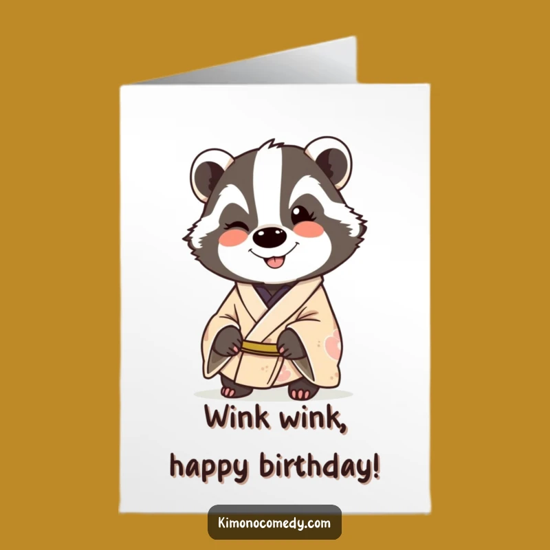 Free Printable Funny Badger Birthday Card - Winking Kimono Badger Downloadable Gift