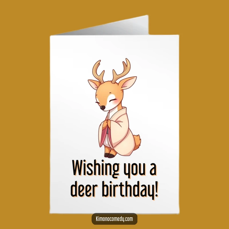 Free Printable Birthday Card: Serene Deer Bowing in Kimono, Elegant Downloadable Gift