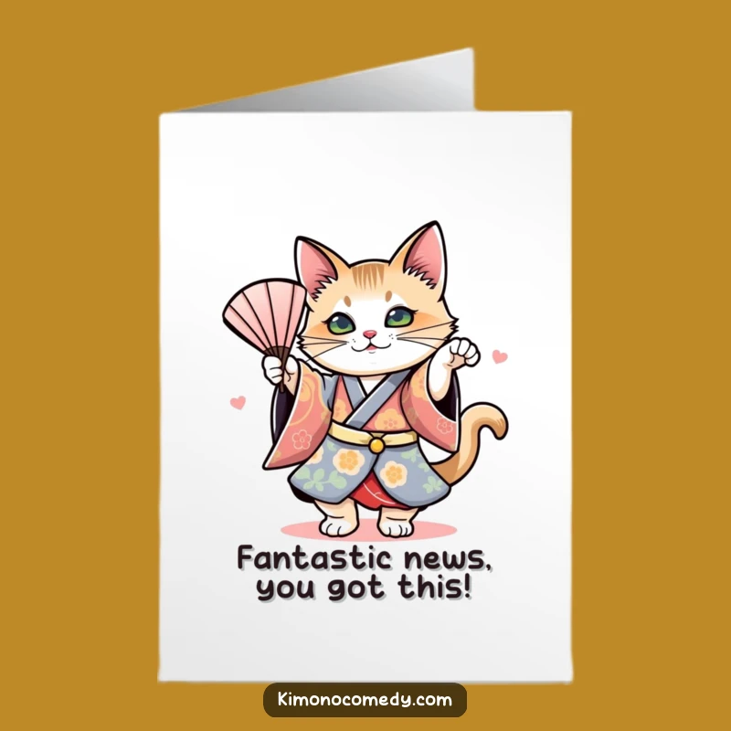 Free Printable Congrats Card: Cat Fan Dance Success, Funny Downloadable Celebration