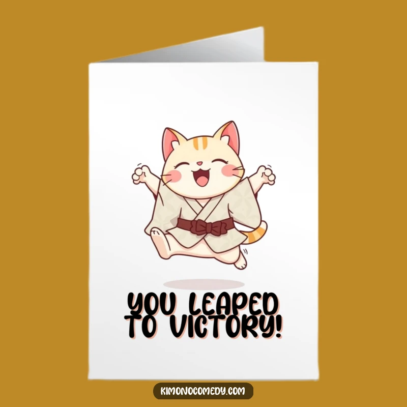 Free Printable Congrats Card: Kawaii Cat Graceful Leap - Downloadable